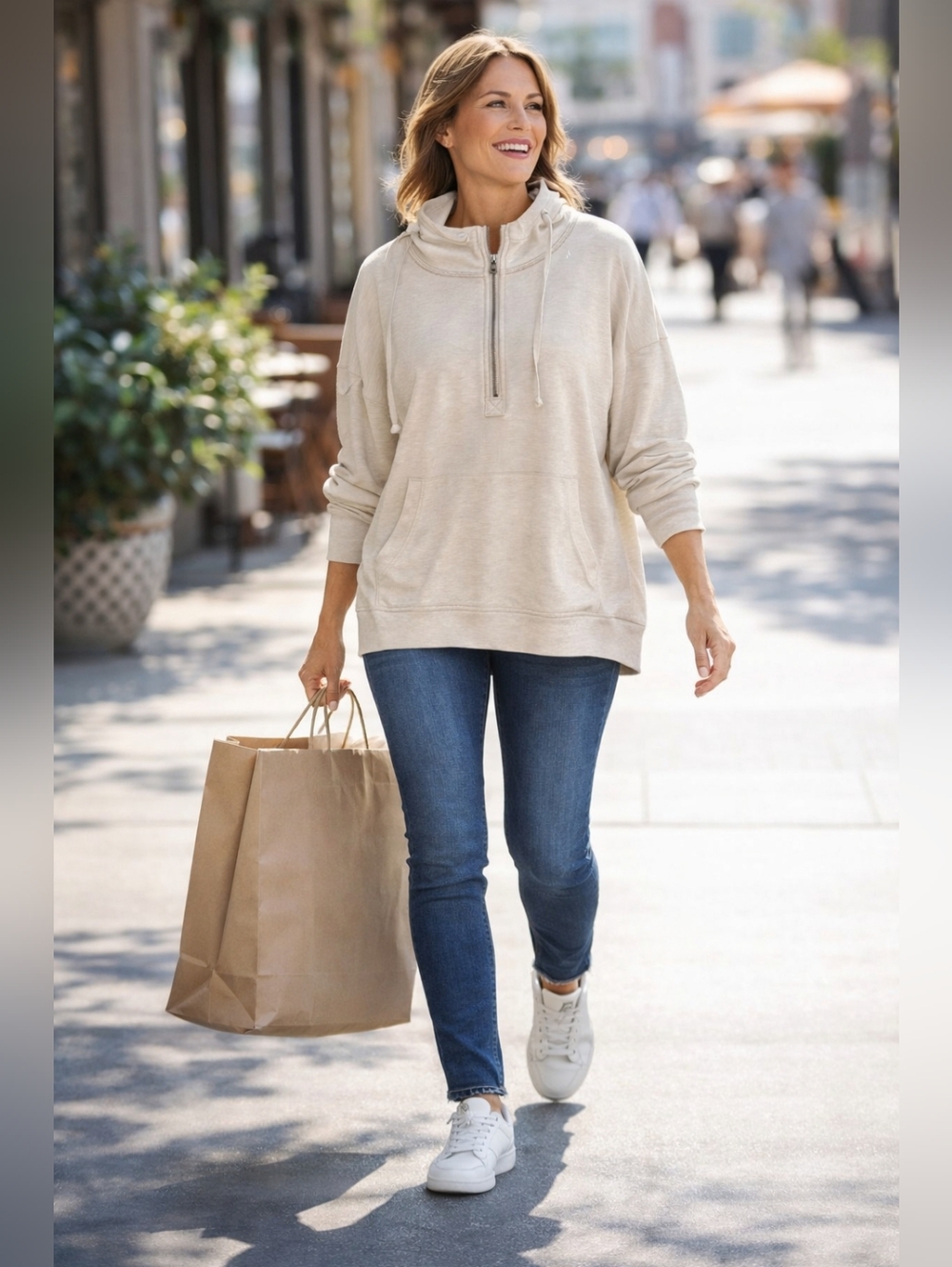 👉 Cabi Heyday Hoodie XL Oatmeal Knit Pullover Cozy Neutral Style #4436, XL